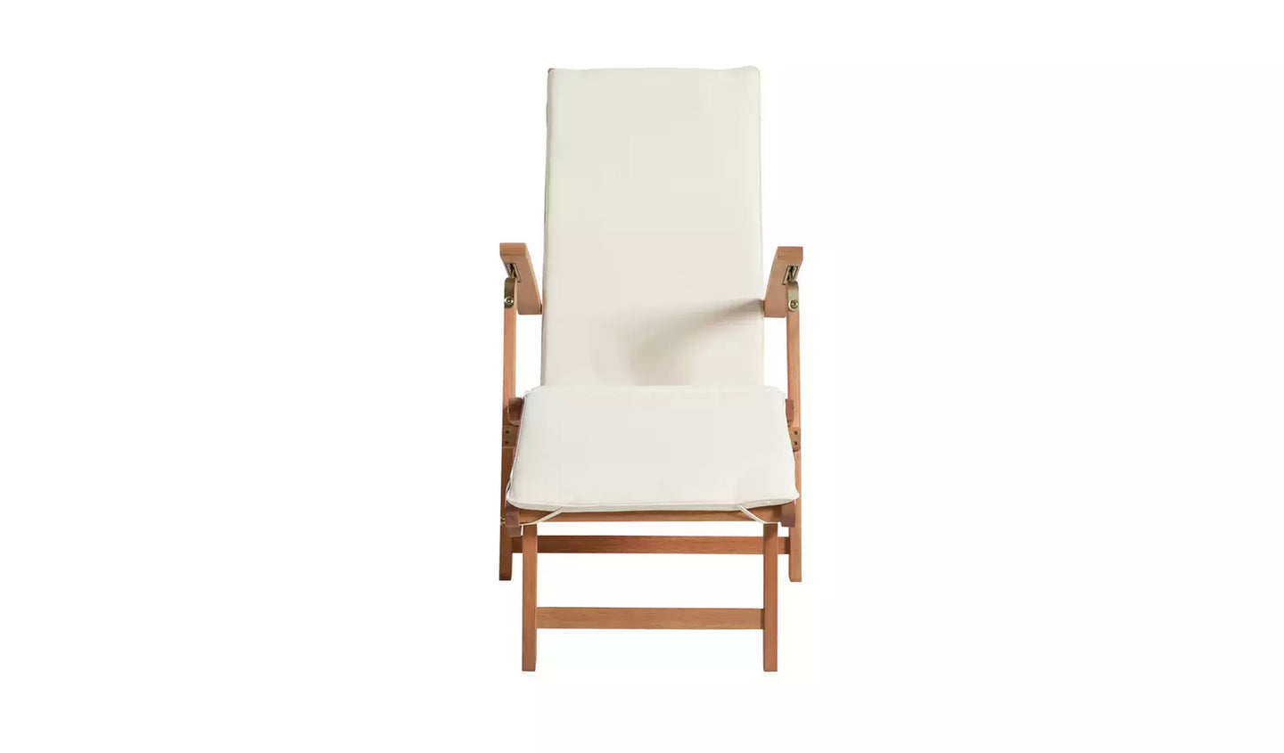 Folding Wooden Sun Lounger - Cream